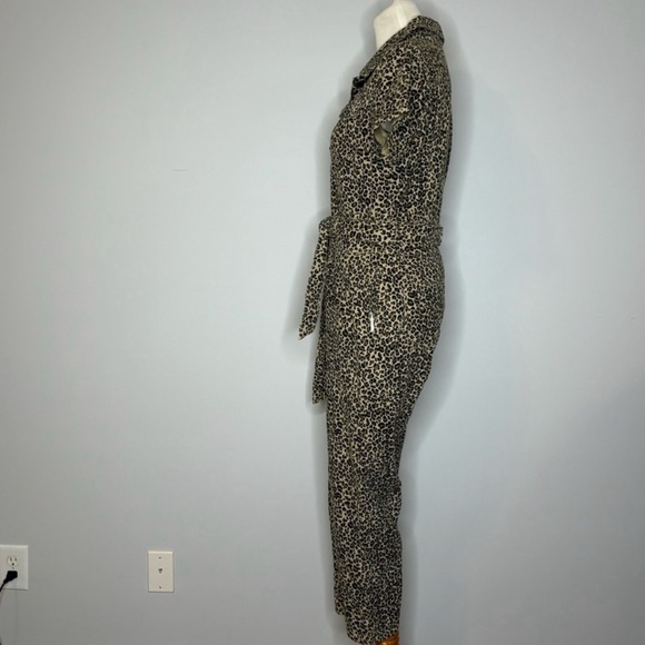Kittenish- Cheetah Print Denim Jumpsuit w/Pockets + Belt - Picture 2 of 3